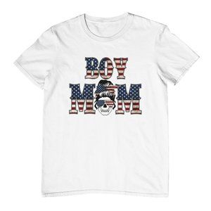 Boy Mom USA Flag T-Shirt Black White